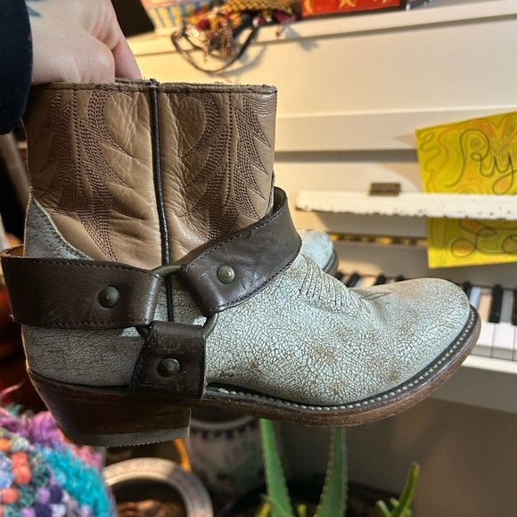 ASH Vintage Distressed Gold Brown Straps ankle Leather cowboy boots bootie 38 - Picture 6 of 16